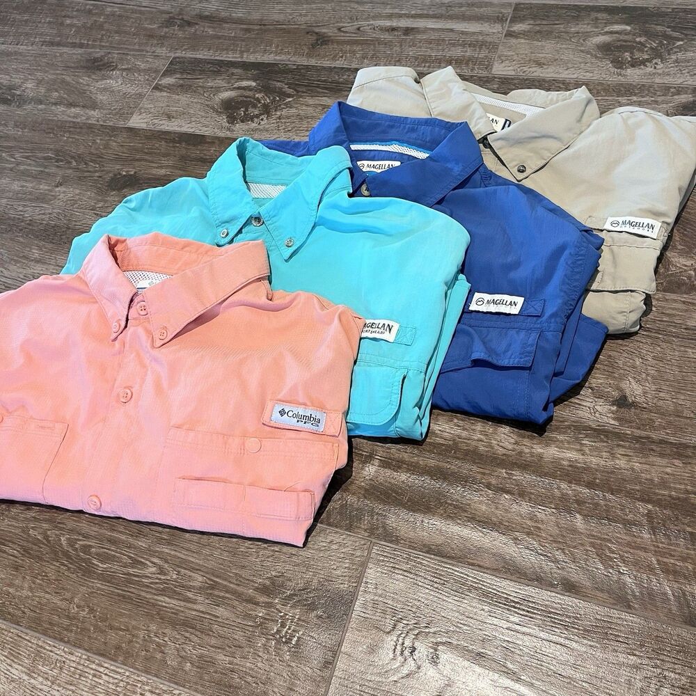 Lot Of 4 Columbia PFG Magellan Fishing Shirts XL Vented Short Long Sleeve